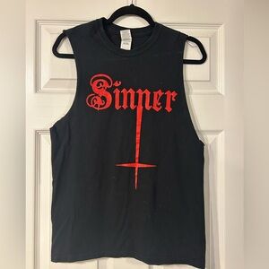 Sinner Black and Red Cutoff Tank top